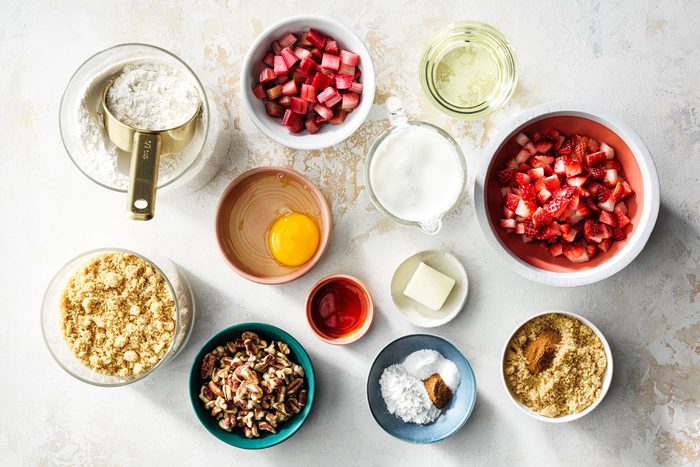 All Ingredients for Strawberry Rhubarb Muffins