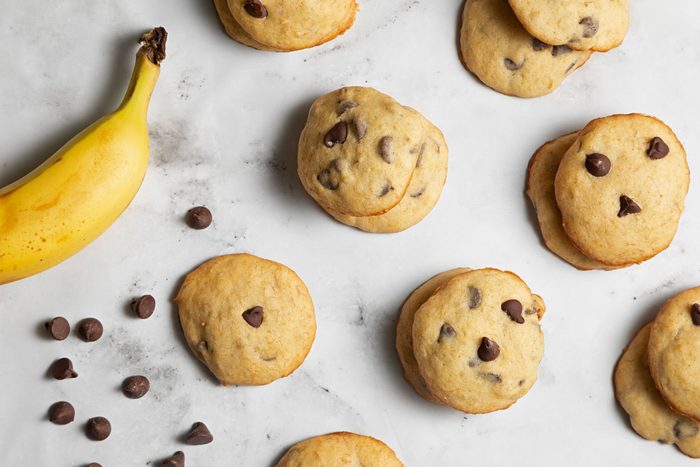 Banana Chocolate Chip Cookies served with bananas