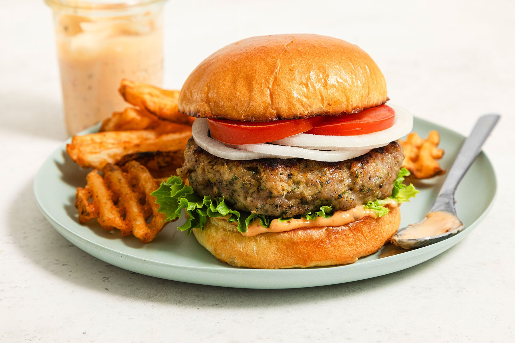 Pork Burgers served on plate