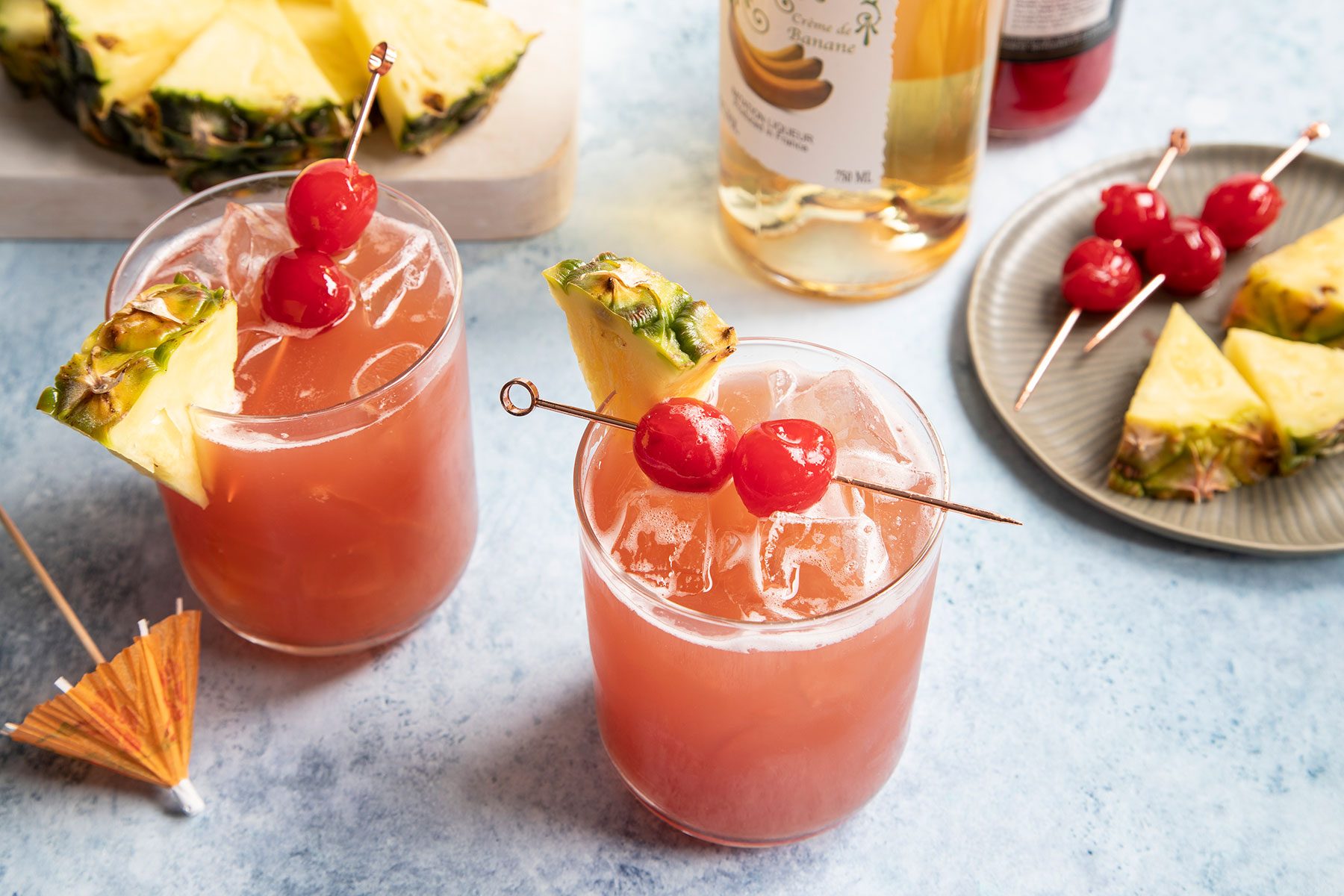 Top shot of Rum Runner Cocktail served with garnishing