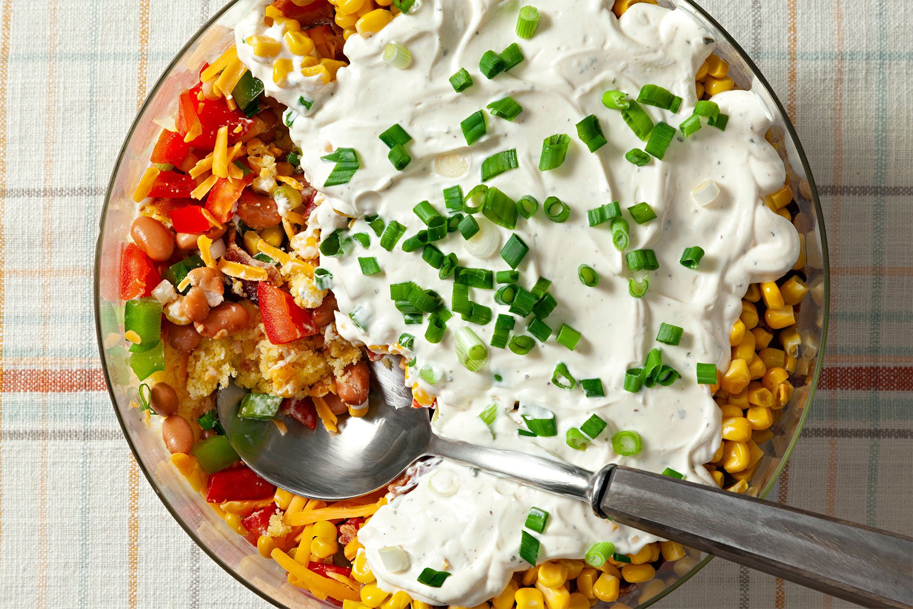 overhead shot of southern cornbread salad