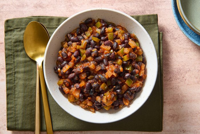 Overhead shot of Cuban black beans in a bowl