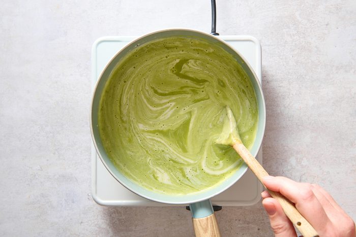 Finished cream of asparagus soup before serving