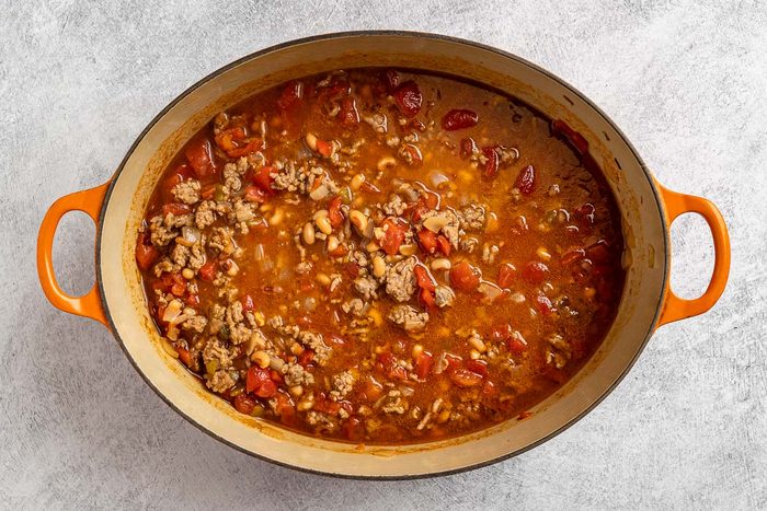 Taste of Home Black Eyed Pea Soup recipe photo of all the remaining ingredients cooked in the Dutch oven.