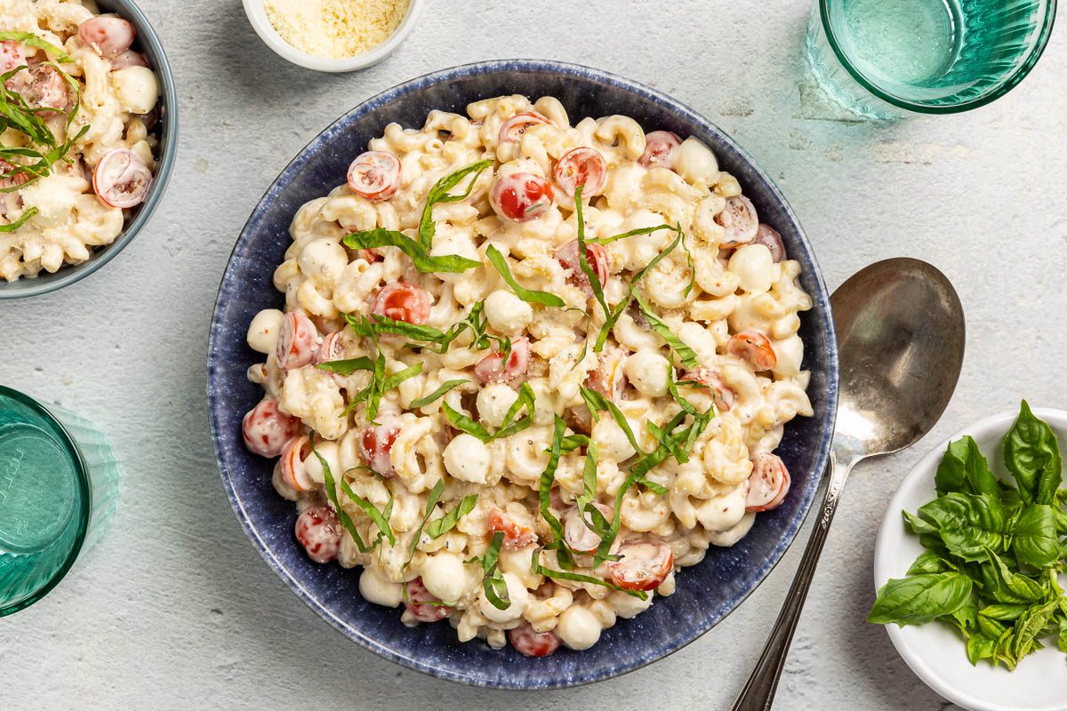 Taste Of Home Caprese Pasta Salad Recipe Photo Of The Finished Recipe.