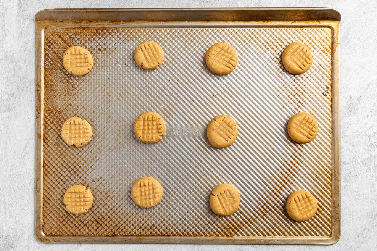Taste of Home Chewy Peanut Butter Cookies recipe photo of forming the cookies.