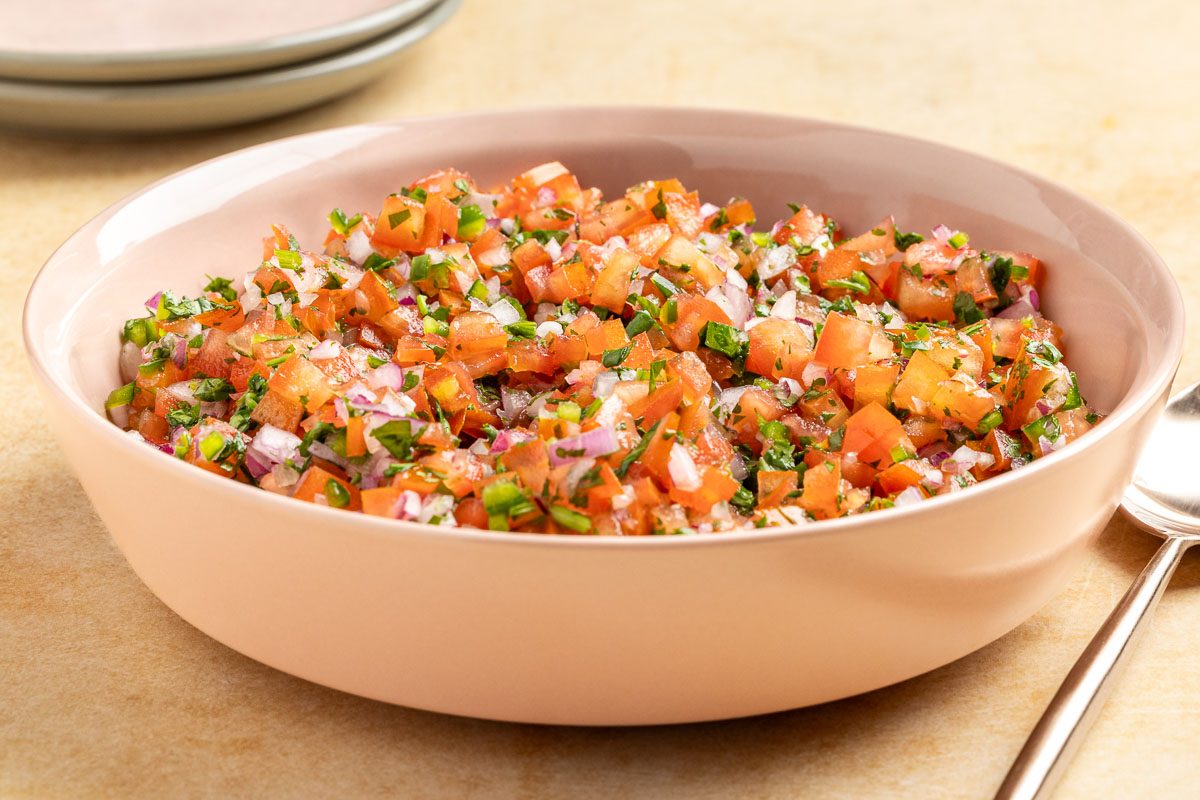 Taste of Home Copycat Chipotle Pico de Gallo recipe photo of the finished recipe in a serving dish.