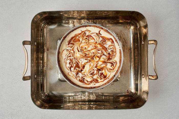 Bake cheesecake in water bath