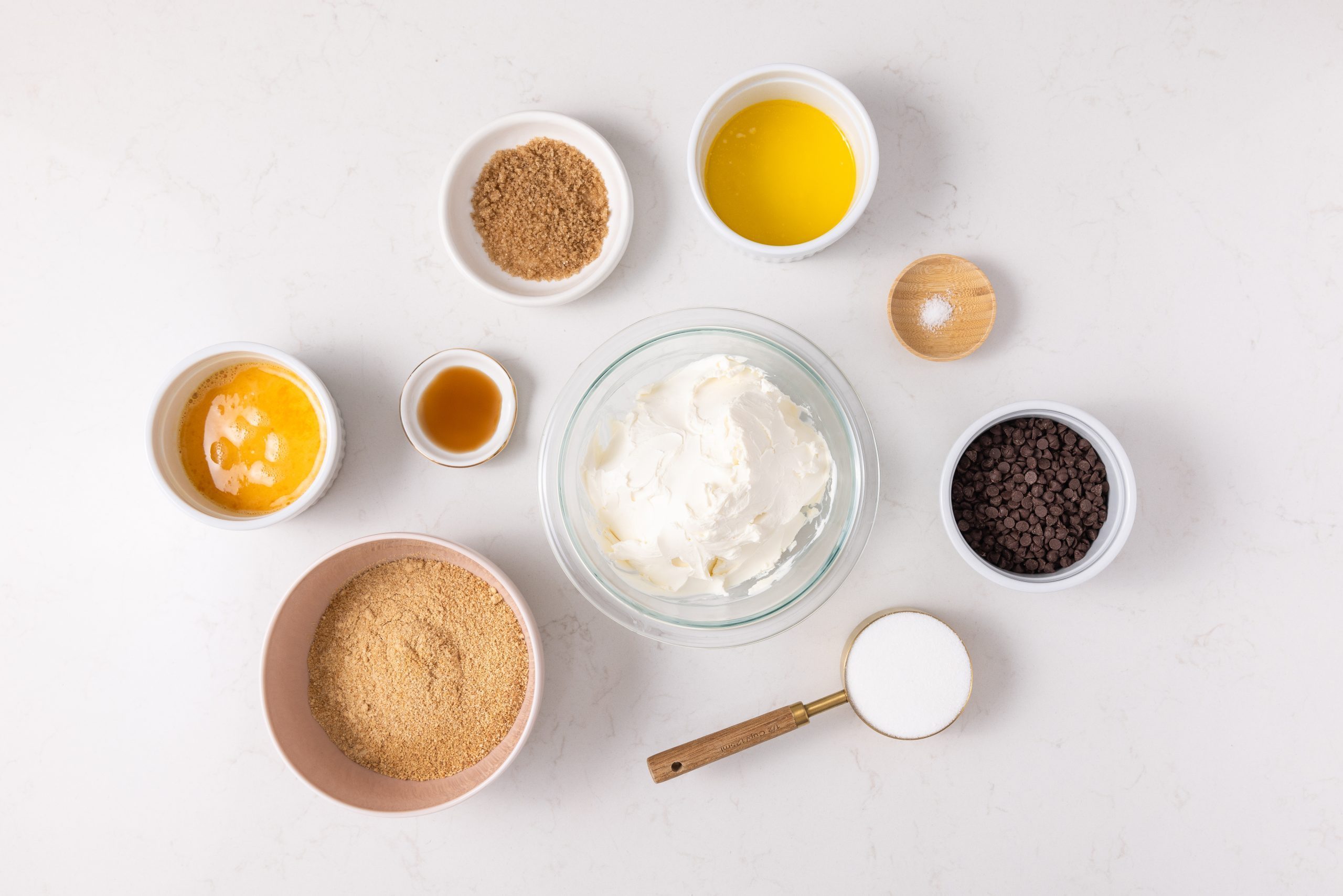 Ingredients for instant pot cheesecake on kitchen counter.