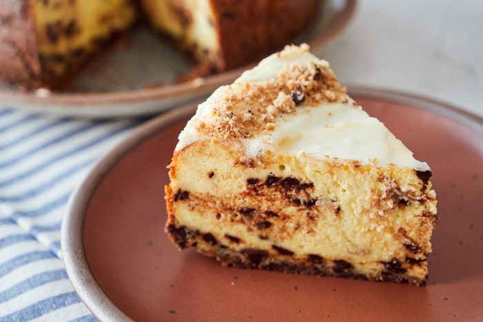 This chocolate chip cheesecake is a delicious treat.