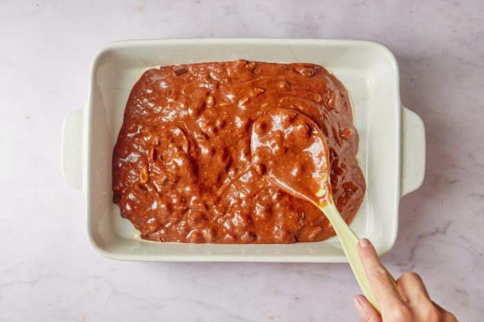 Bake the first layer of caramel brownies.