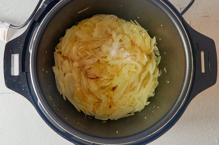 Pressure cook the French onion soup.