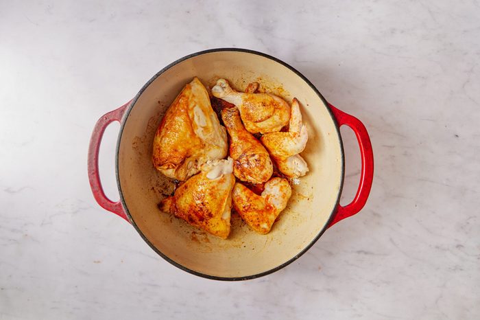 Brown the chicken for Spanish chicken soup.