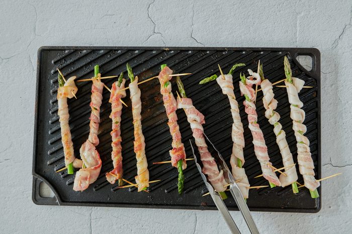 Grill the bacon wrapped asparagus