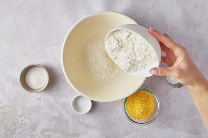 Mix the dry ingredients for cornbread pancakes