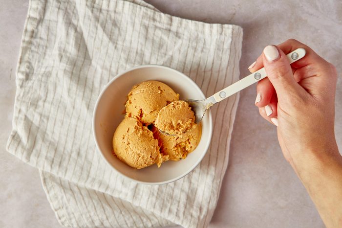 Pumpkin ice cream is a seasonal treat.
