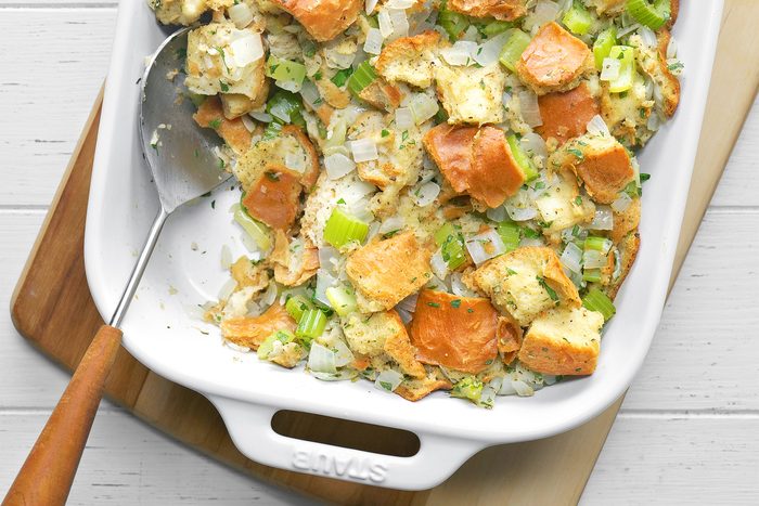 3/4th angle shot of thanksgiving stuffing