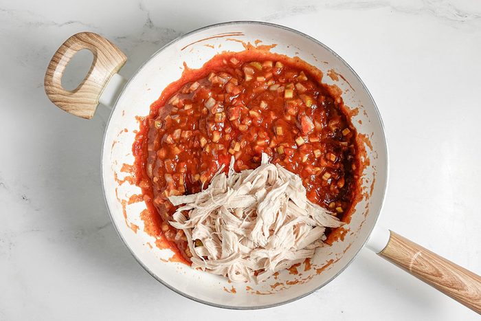 Taste of Home Barbecue Chicken in a white skillet