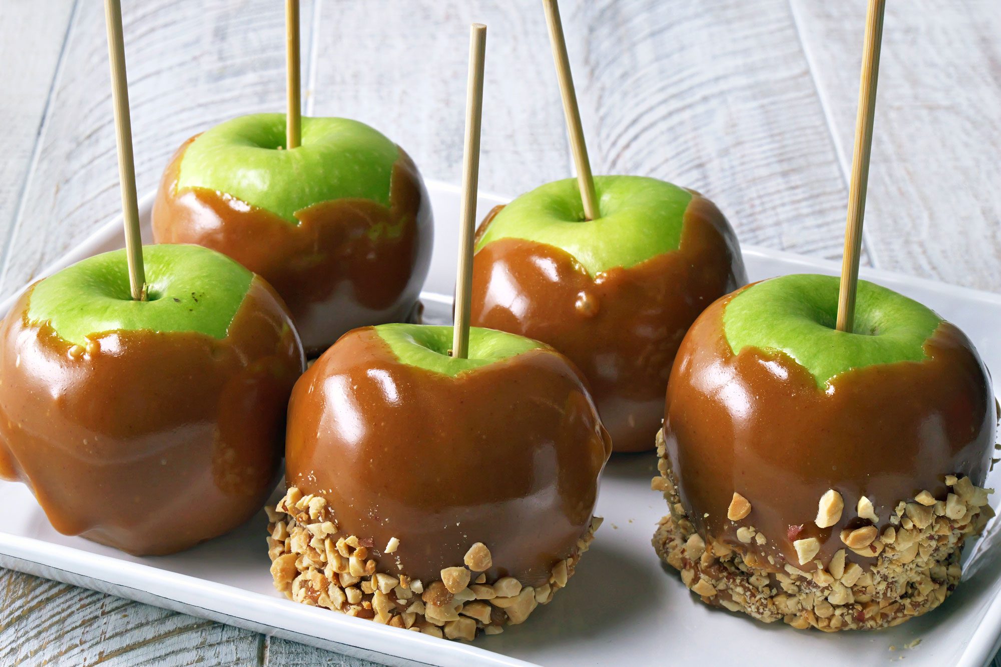 Delicious Caramel Apples served on a tray