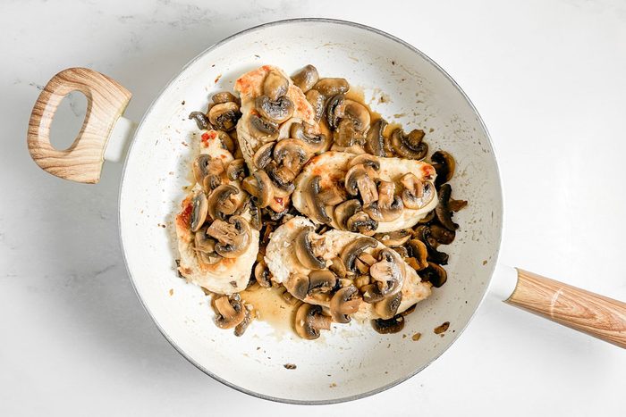 Taste of Home Chicken Marsala in a white skillet