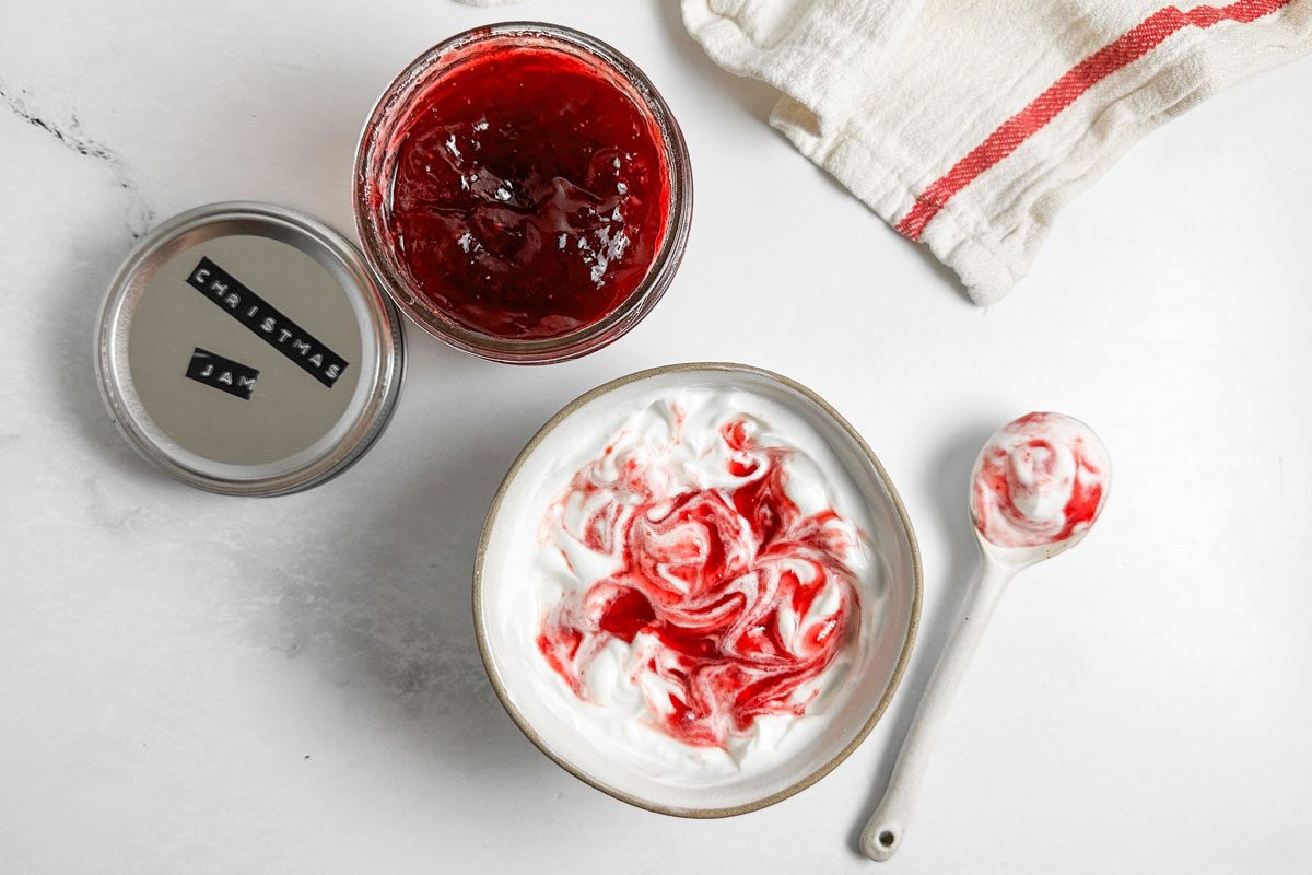 Taste of Home Christmas Jam in a bowl with yogurt