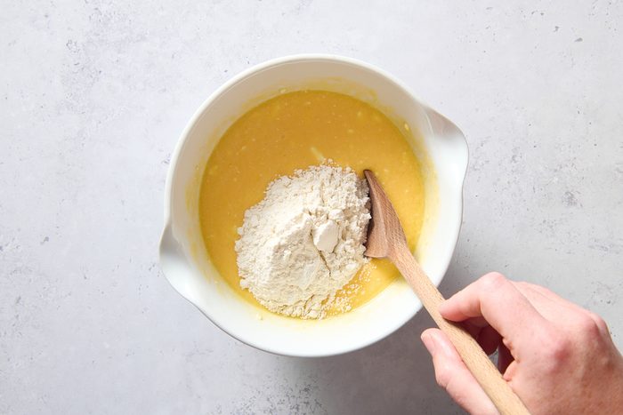 Combining the ingredients for the pancake batter