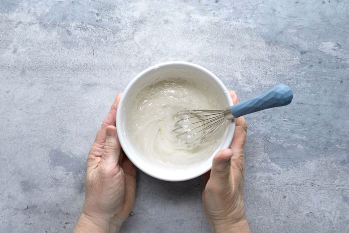 Overhead shot of prepared glaze in a small bowl