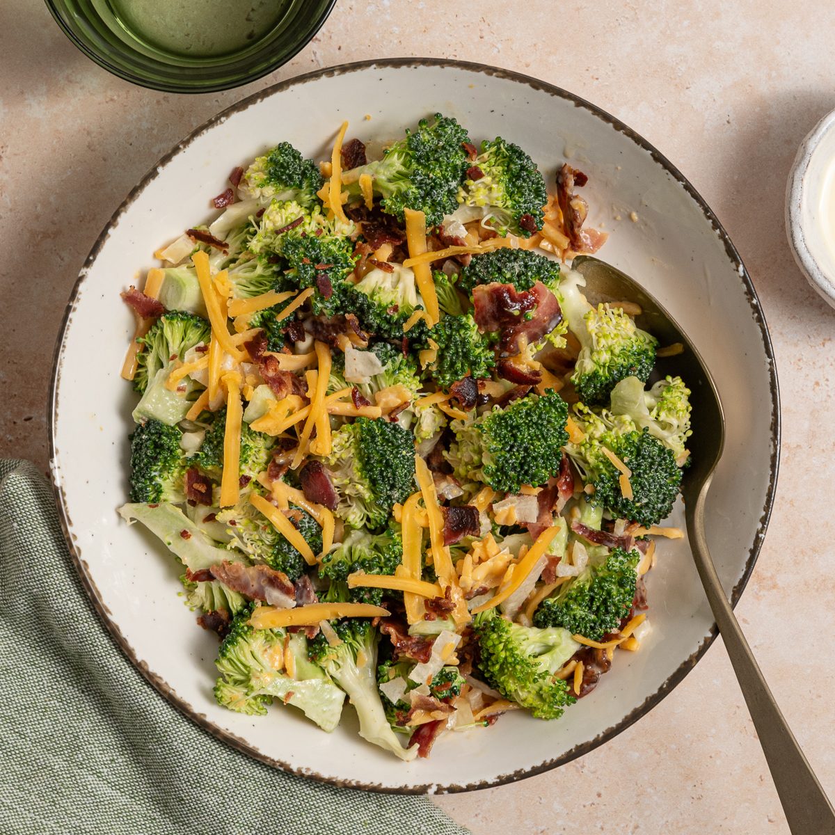 Closeup Of Plate With Broccoli Salad With Bacon