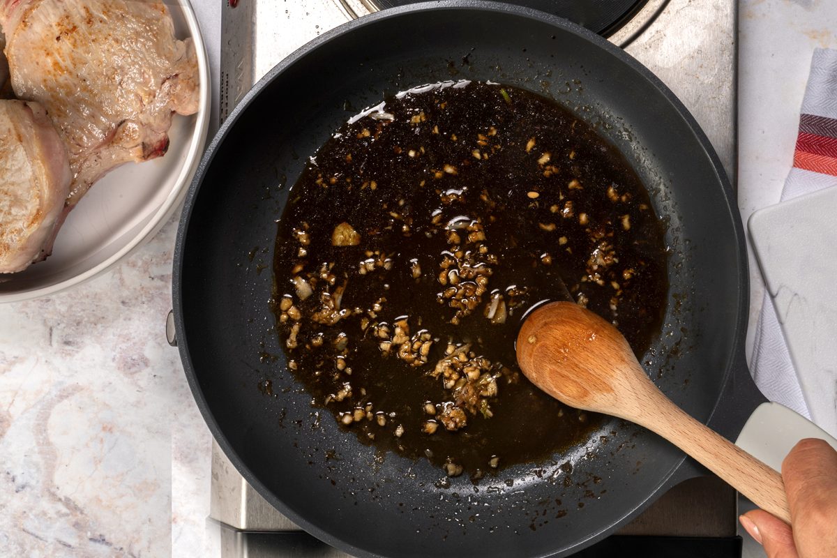 Preparing the Honey sauce for the Garlic Pork Chops