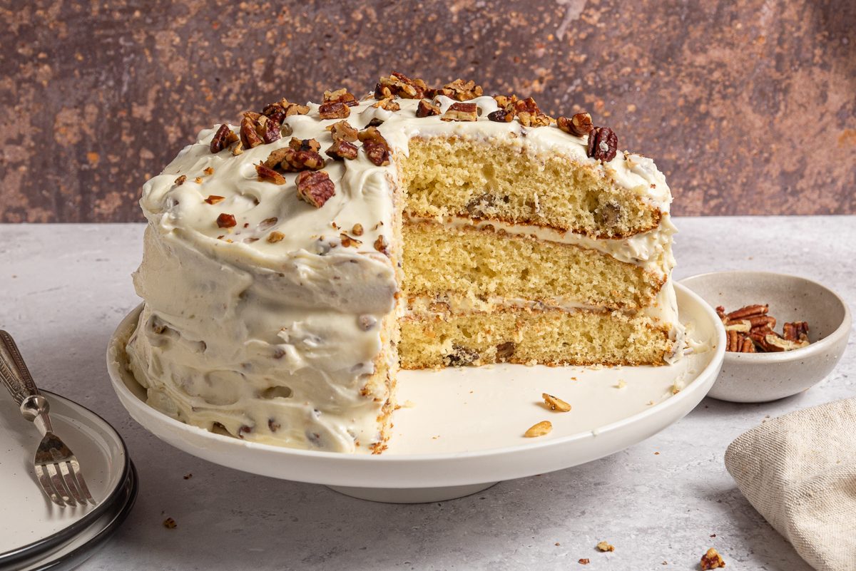 Butter Pecan Cake On Cake Stand