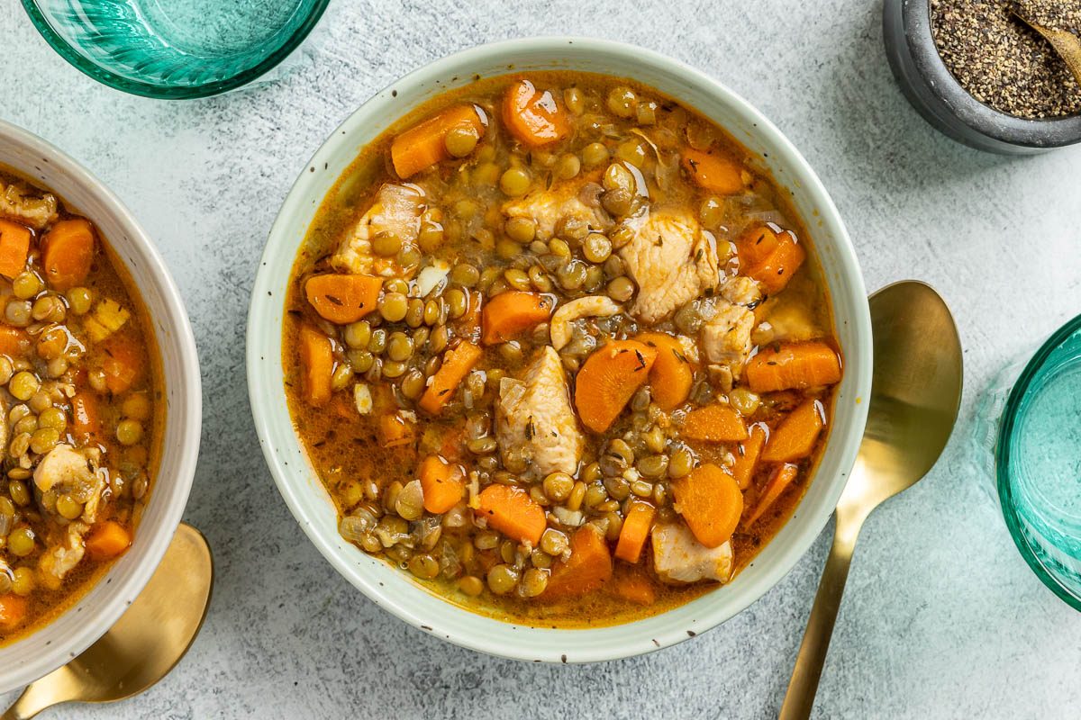 Taste of Home Chicken Lentil Soup photo of the finished recipe served in bowls.
