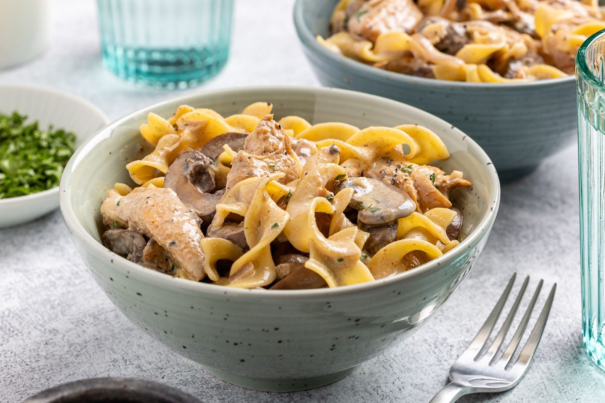 Chicken Stroganoff served in bowls