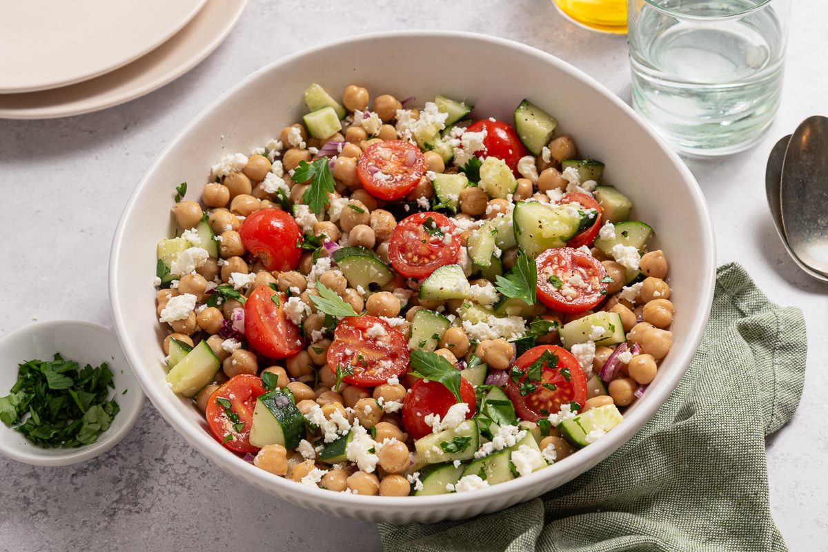 Chickpea Salad Inside Serving Bowl With Parsley