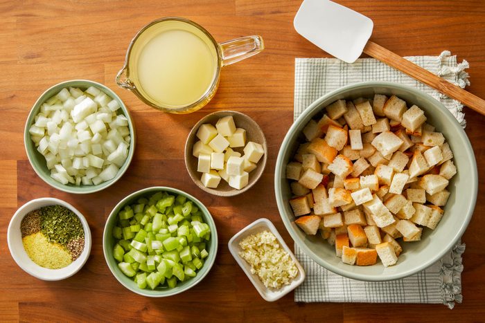 Ingredient Shot Of Copycat Stove Top Stuffing Placed Over Wooden Background