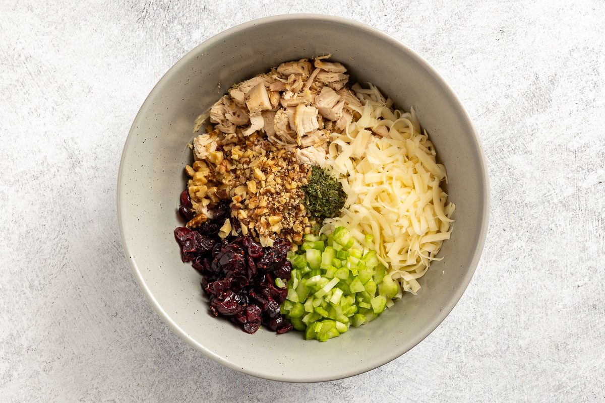 mixing ingredients for Cranberry Chicken Salad