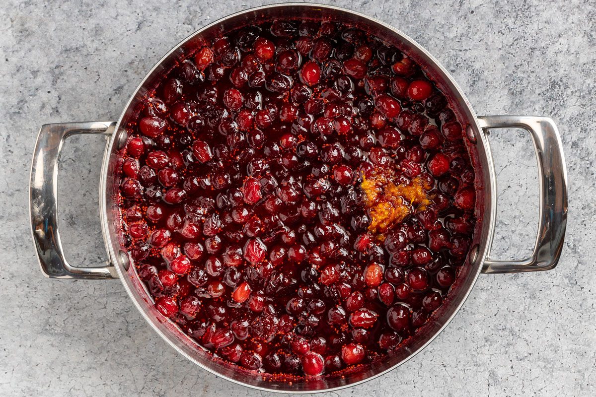 cooked sauce with orange zest added.