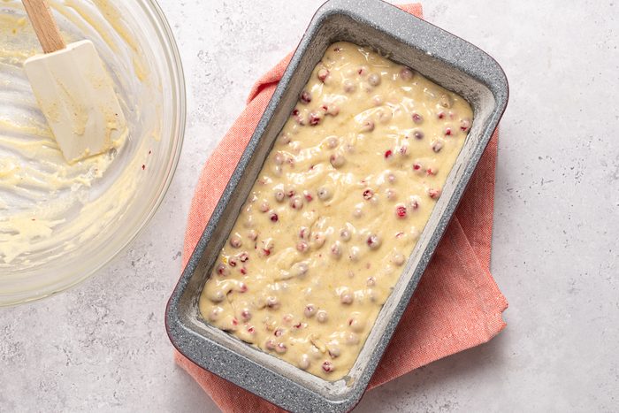 Cranberry Walnut Bread Batter Inside Baking Pan