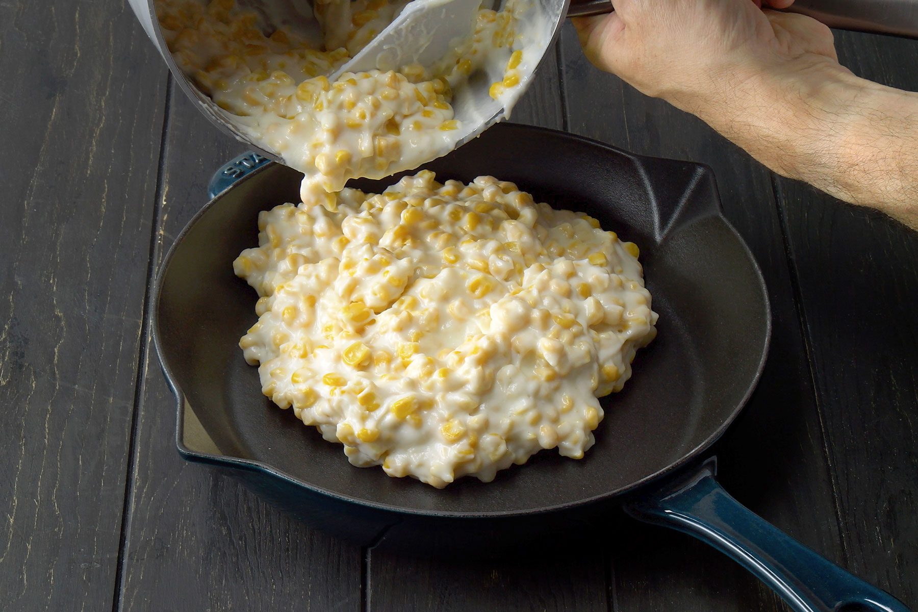 heated corn and cream sauce mixture transferred to an ungreased 1-1/2-quart broiler-proof dish