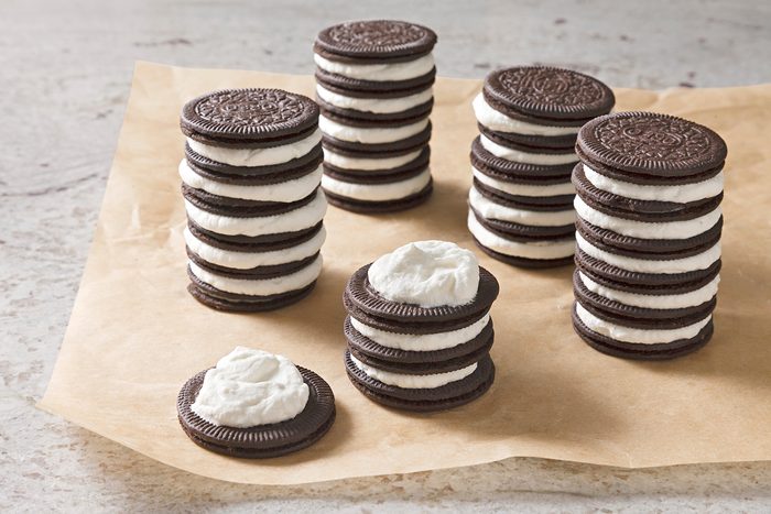 turn stacks on edge and place on a serving platter, forming a 14-in.-long cake.