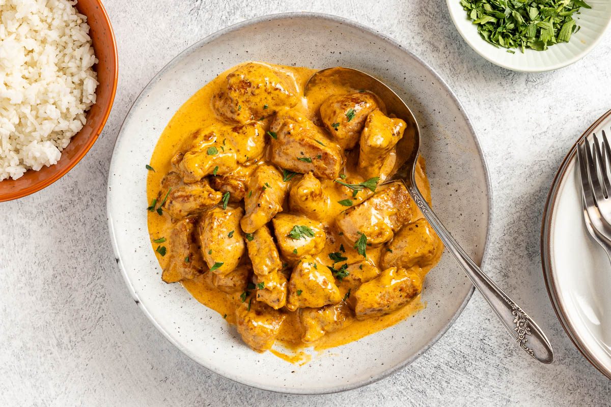 Paprika Pork served in a bowl