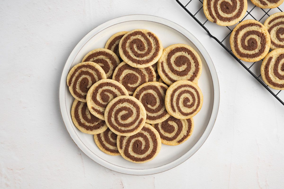 Basic Chocolate Pinwheel Cookies on a plate