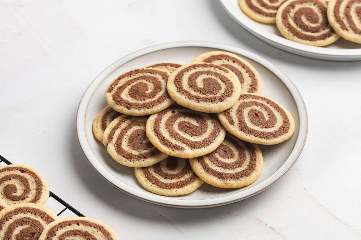Basic Chocolate Pinwheel Cookies on a plate