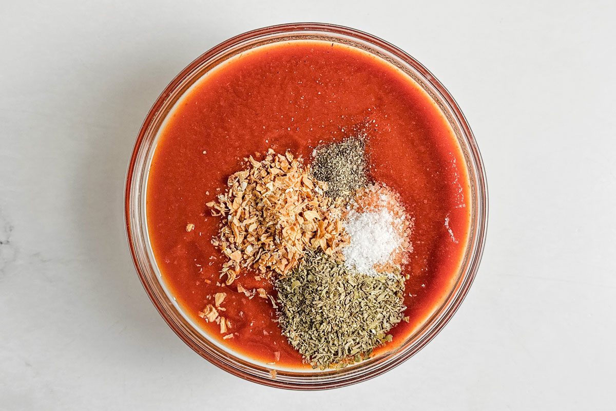 Sauce for Taste of Home Pizza Supreme in a glass bowl