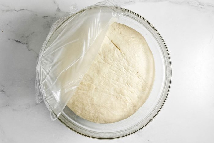 Pizza dough for Taste of Home Pizza Supreme in a glass bowl