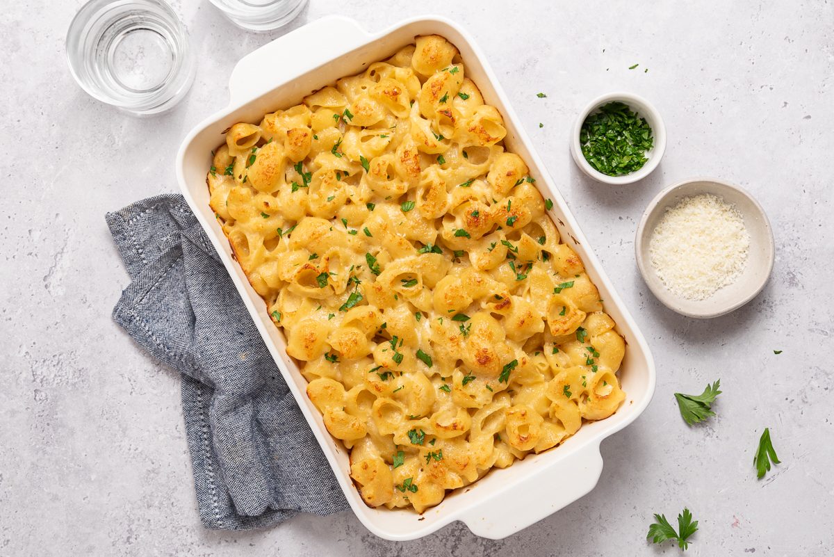 Baked Smoked Gouda Mac And Cheese Inside Baking Dish