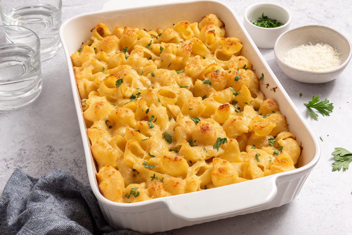 Baked Smoked Gouda Mac And Cheese Inside Baking Dish