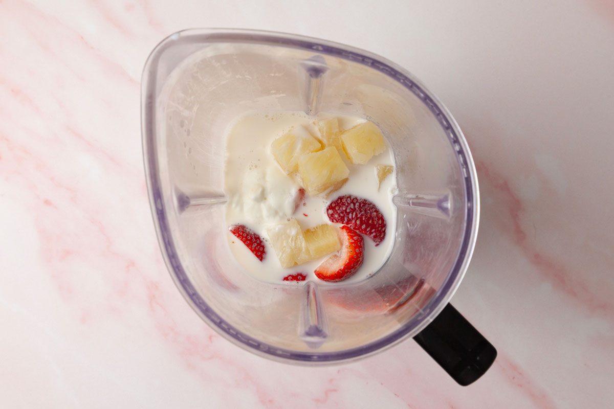 Process shot of Taste of Home Strawberry Pineapple Smoothies