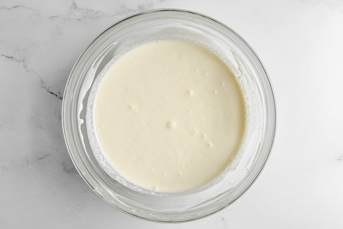 Filling for Taste of Home Strawberry Shortcake Trifle in a glass bowl