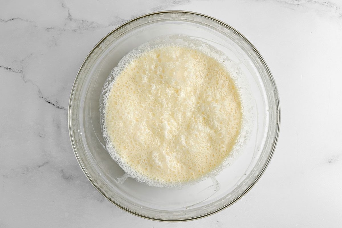 Filling for Taste of Home Strawberry Shortcake Trifle in a glass bowl