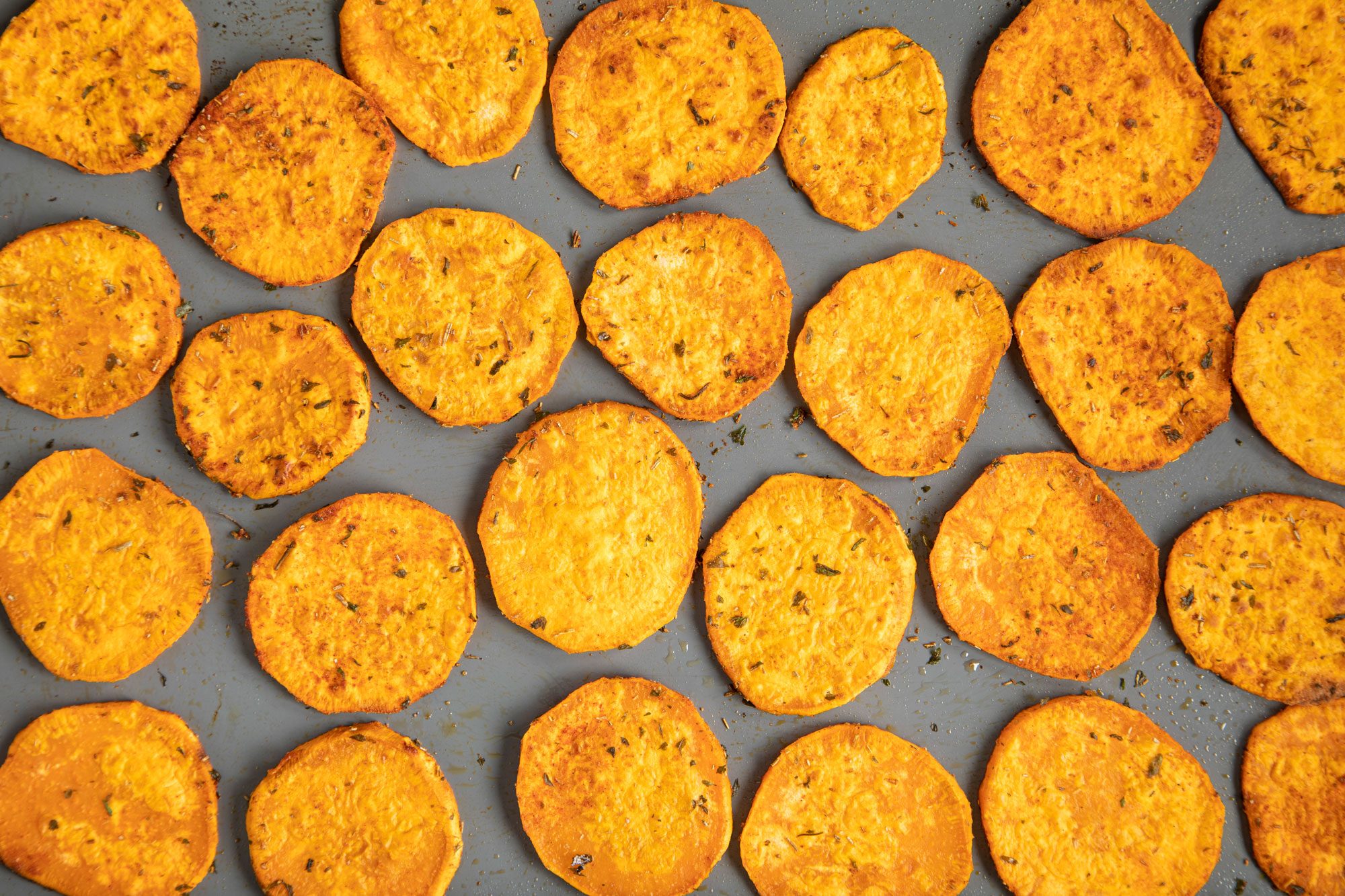 Sweet Potato Chips on baking sheet